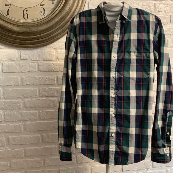 J.Crew Short Sleeve Cotton Check Box Shirt, Men's Size L cotton blue type Vintage Second Hand